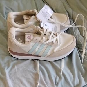 Adidas Beige and Light Blue Sneakers